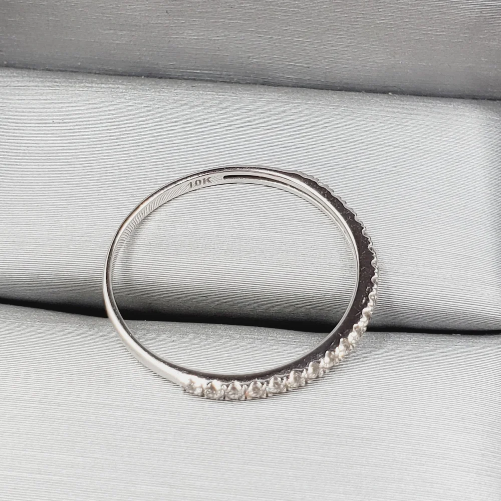 10k Solid White Gold Genuine Zircon Wedding Band Ring